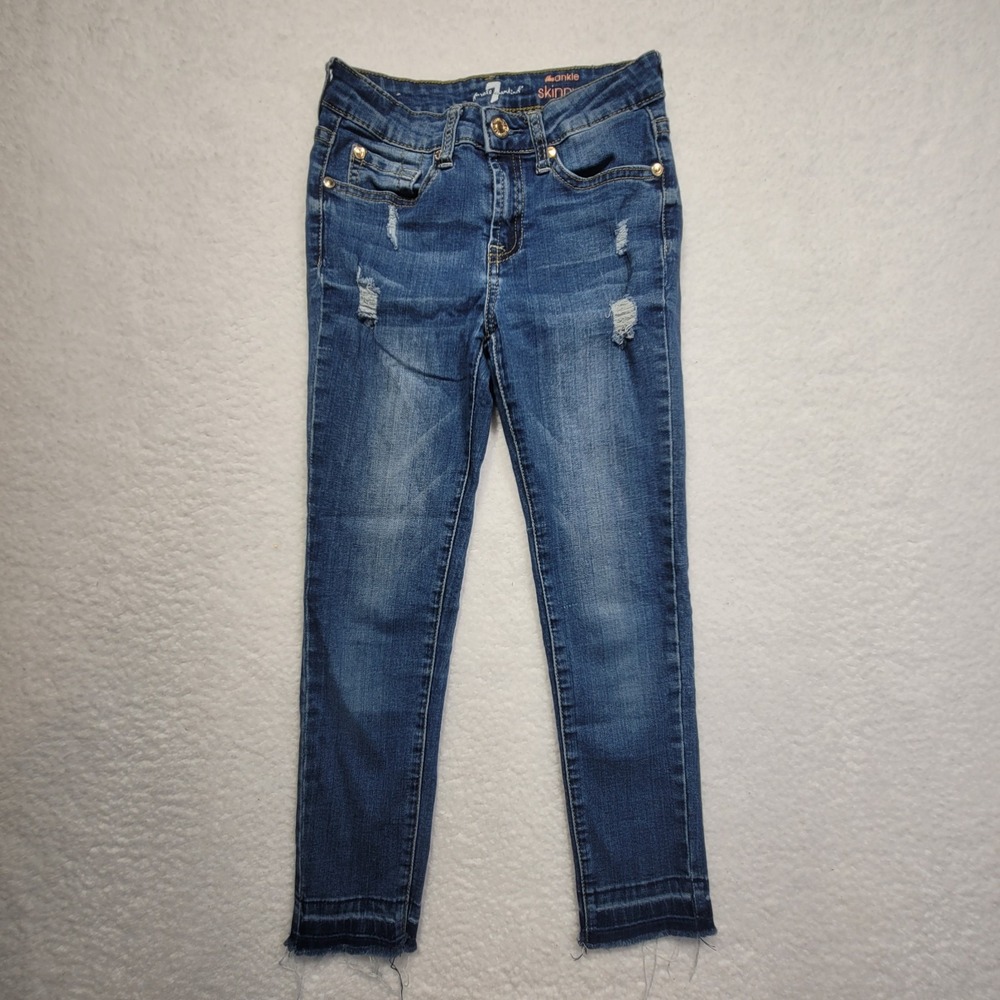 7 For All Mankind Girl's Distressed The Ankle Skinny Blue Jeans Size 10